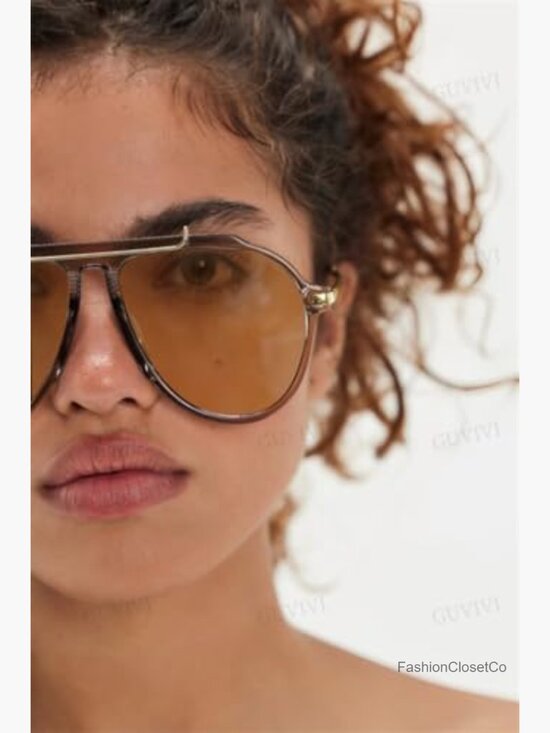 Oversized Aviator Sunglasses Gold Metal Retro 70s Square UV Protection Tangle main image 6